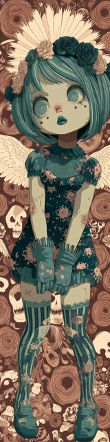 Free kawaii angel bookmark featuring pastel teal and brown kawaii angel